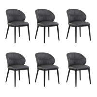 Set of 6 Charcoal Real Leather Dining Chairs with Black Legs - Eren