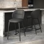 Set of 2 Grey Real Leather Kitchen Stools with Black Legs - Eren