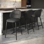 Set of 3 Grey Real Leather Kitchen Stools with Black Legs - Eren