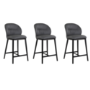 Set of 3 Grey Real Leather Kitchen Stools with Black Legs - Eren