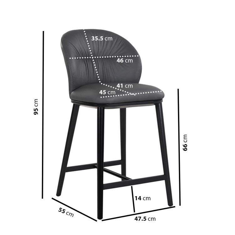 Charcoal Real Leather Kitchen Stool with Black Legs - Eren