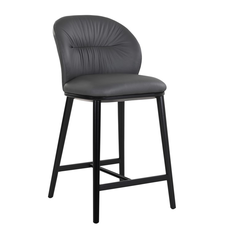 Charcoal Real Leather Kitchen Stool with Black Legs - Eren