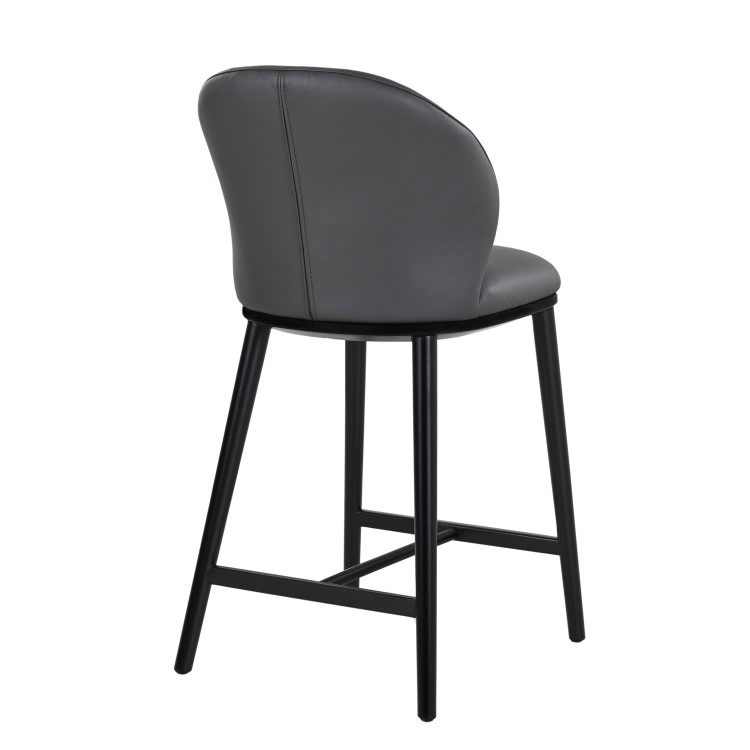 Charcoal Real Leather Kitchen Stool with Black Legs - Eren