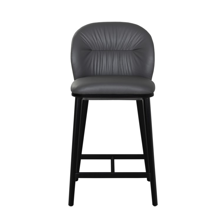 Charcoal Real Leather Kitchen Stool with Black Legs - Eren