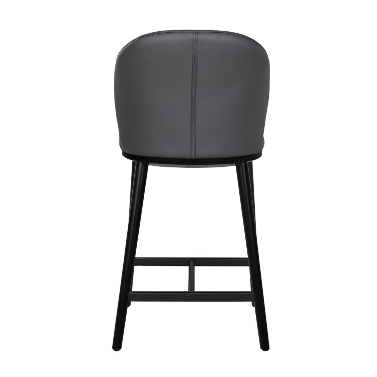 Charcoal Real Leather Kitchen Stool with Black Legs - Eren