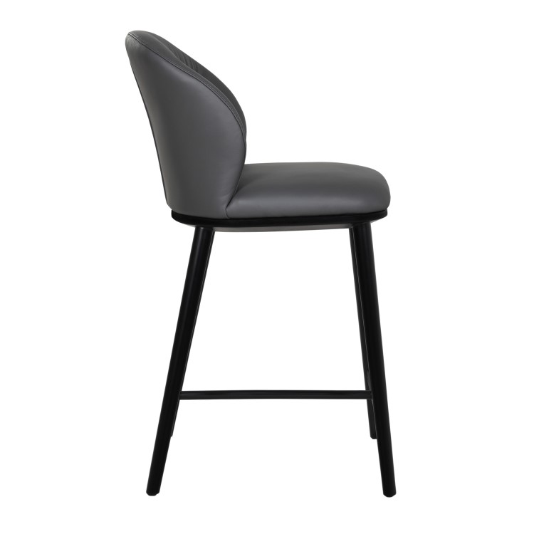 Charcoal Real Leather Kitchen Stool with Black Legs - Eren