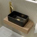BUN/EVORASH/89747 560mm Wood Effect Wall Hung Floating Vanity Shelf and Black Basin - Evora