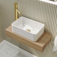 560mm Wood Effect Wall Hung Floating Vanity Shelf and White Basin - Evora