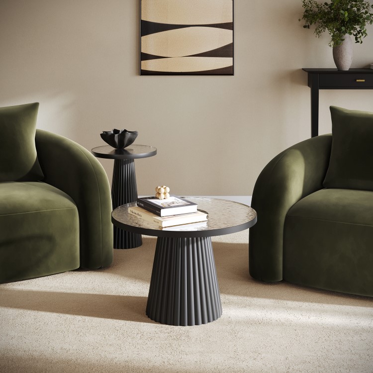 Small Black Round Cast Glass Coffee Table - Evie