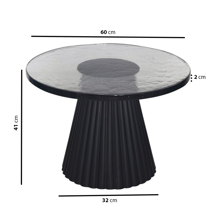 Small Black Round Cast Glass Coffee Table - Evie