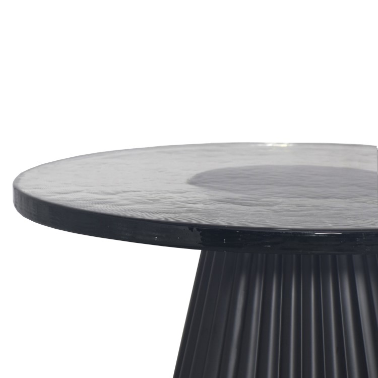 Small Black Round Cast Glass Coffee Table - Evie