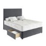 Grey Velvet Double Divan Bed with 2 Drawers and Plain Headboard - Langston
