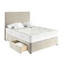 Beige Velvet Double Divan Bed with 2 Drawers and Plain Headboard - Langston