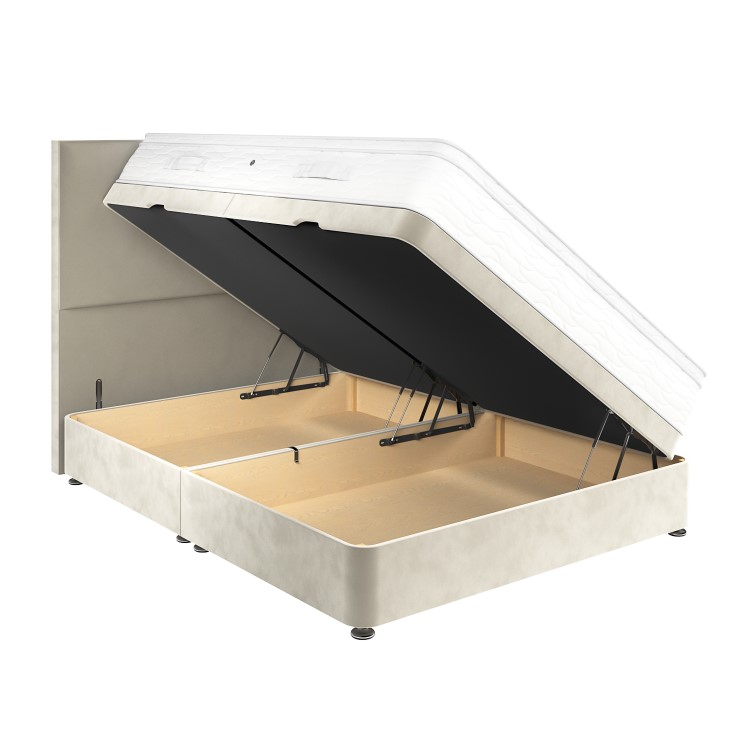 Beige Velvet King Size Divan Ottoman Bed with Plain Headboard - Langston