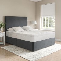 Grey Velvet Super King Divan Bed with Plain Headboard - Langston Grey Velvet Super King Divan Bed with Plain Headboard - Langston