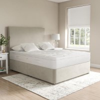 Beige Velvet Super King Divan Bed with Plain Headboard - Langston Beige Velvet Super King Divan Bed with Plain Headboard - Langston
