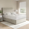BUN/F123HB54ELI50ECR/86881 Beige Velvet King Size Divan Ottoman Bed with Vertical Stripe Headboard - Langston