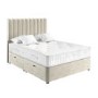 Beige Velvet King Size Divan Ottoman Bed with Vertical Stripe Headboard - Langston