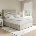 BUN/F123HB54SOF46ECR/86820 Beige Velvet Double Divan Bed with 2 Drawers and Chesterfield Headboard - Langston