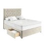 Beige Velvet Double Divan Bed with 2 Drawers and Chesterfield Headboard - Langston