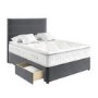 Grey Velvet Double Divan Bed with 2 Drawers and Horizontal Stripe Headboard - Langston