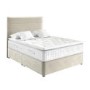 Beige Velvet Double Divan Bed with Horizontal Stripe Headboard - Langston
