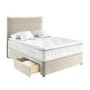 Beige Velvet Double Divan Bed with 2 Drawers and Horizontal Stripe Headboard - Langston