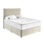 Beige Velvet Double Divan Bed with 2 Drawers and Horizontal Stripe Headboard - Langston