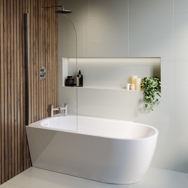 Freestanding Shower Bath Single Ended Left Hand Corner with Chrome Bath Screen 1650 x 780mm - Faro