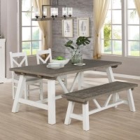 Extendable Wood Dining Table in White & Grey Wash with 2 Chairs & 1 Bench - Fawsley Extendable Wood Dining Table in White & Grey Wash with 2 Chairs & 1 Bench - Fawsley