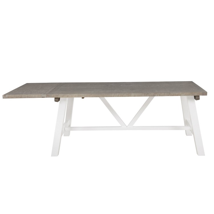 Extendable Wood Dining Table in White & Grey Wash with 2 Chairs & 1 Bench - Fawsley