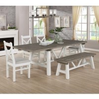 Extendable Wood Dining Table in White & Grey Wash with 4 Chairs & 1 Bench - Fawsley