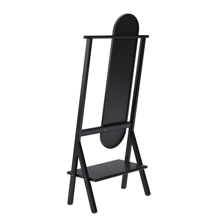 Black Freestanding Full-Length Hall Mirror with Hanging Rail and Shelf - Figo 