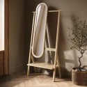 BUN/FGO002/98759 Light Wood Freestanding Full-Length Hall Mirror with Hanging Rail and Shelf - Figo 