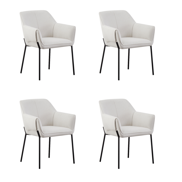 Set of 4 Cream Upholstered Modern Dining Chairs with Arms - Fiona