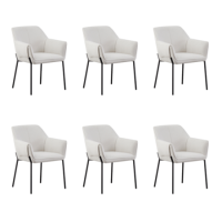 Set of 6 Cream Upholstered Tub Dining Chairs with Arms - Fiona