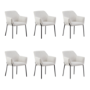 Set of 6 Cream Upholstered Modern Dining Chairs with Arms - Fiona