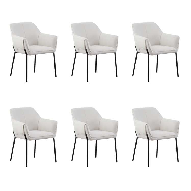 Set of 6 Cream Upholstered Modern Dining Chairs with Arms - Fiona