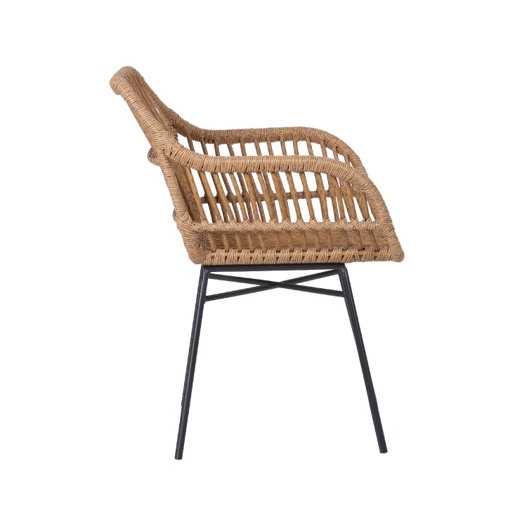 Set of 2 Brown Rattan Effect Dining Armchairs with Black Legs - Fion