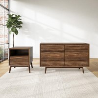 Walnut Bedside Table and Wide Chest of Drawers Set - Frances Walnut Bedside Table and Wide Chest of Drawers Set - Frances