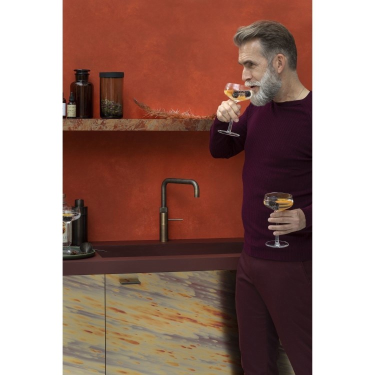 Quooker Fusion Tap Square Patinated Brass + Pro3 3L Boiling Water Tank