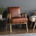 BUN/FOL101200/90572 Brown Leather Accent Chair with Wooden Frame - Neyland - Gallery