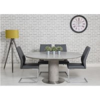 Extendable Concrete Round Dining Table & 4 Grey Faux Leather Chairs Extendable Concrete Round Dining Table & 4 Grey Faux Leather Chairs