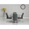 Extendable Concrete Round Dining Table &amp; 4 Grey Faux Leather Chairs
