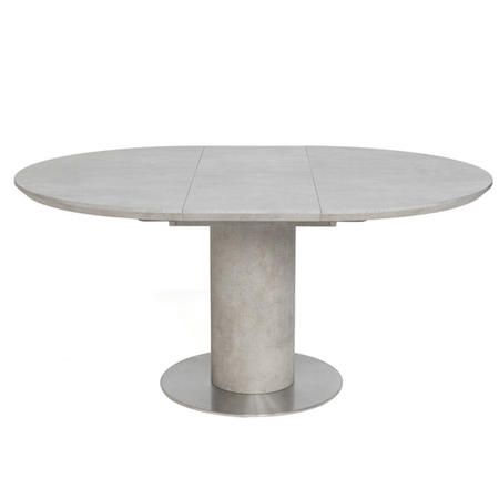 Concrete Effect Extendable Round Dining Table + 4 Cream Faux Leather Chairs