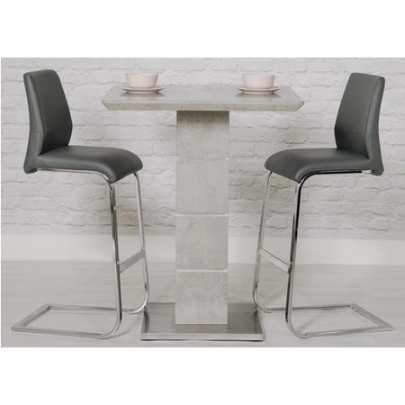 Grey Bar Table with 2 Grey Faux Leather Bar Stools