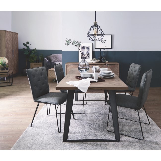Chevron Dining Table & 4 Grey Dining Chairs with Hairpin Legs