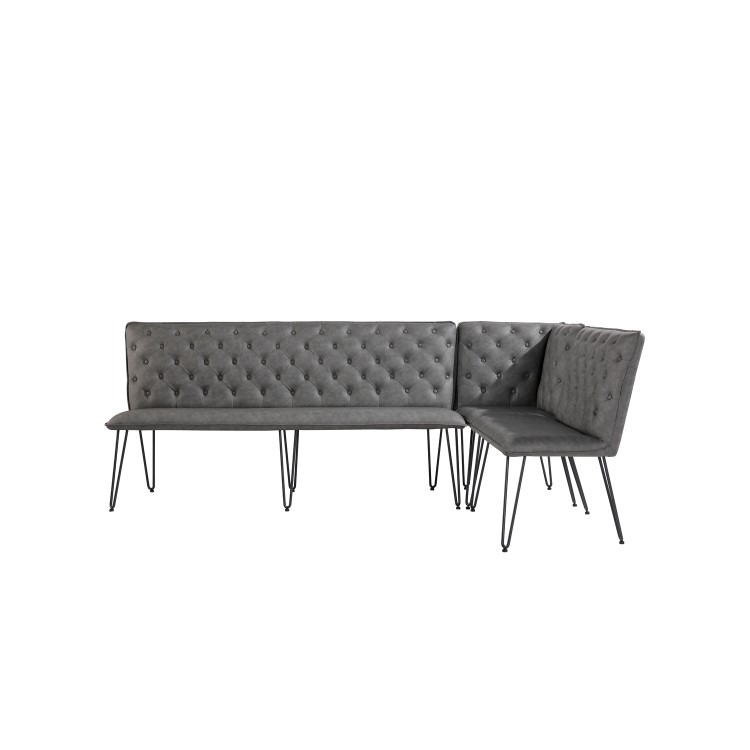 Large Grey Corner Dining Bench Set with Studded Back