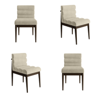 Set of 4 Walnut and Beige Ribbed Upholstered Dining Chairs - Freja