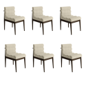 BUN/FRJ001/98579 Set of 6 Walnut and Beige Upholstered Mid Century Sculpted Dining Chairs with Wooden Legs - Freja